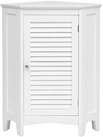 COSTWAY Triangle Bathroom Cabinet, Corner Storage Cabinet Floor Cupboard with Shutter Door and Adjustable Shelf, Wooden Standing Side Cabinet Unit for Living Room Kitchen Hallway (White, Single Door)