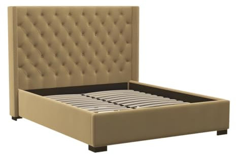 Vente-unique - Polsterbett mit gestepptem Kopfteil - 140 x 200 cm - Stoff - Beige - Massimo