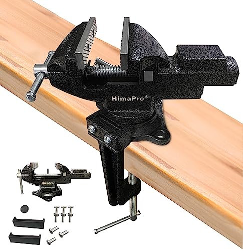 HimaPro Dual-Purpose Bench Vice | Clamp-On Table Vice with Quick Adjustment, 360° Universal Rotation – 3.3-Inch Metallic Black – Portable Vice for Woodworking, Metal Stamping and DIY Jobs