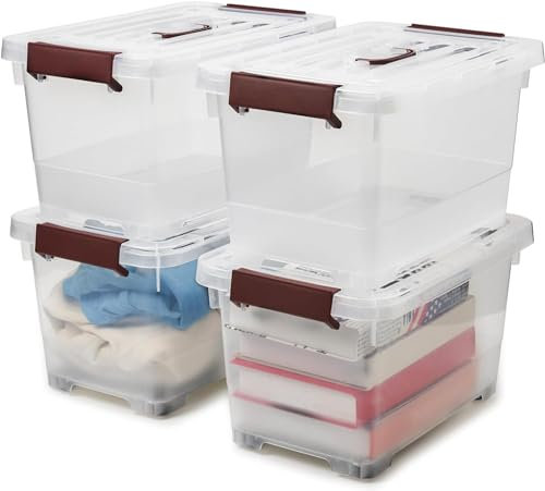 EZOWARE 16L Aufbewahrungsboxen, transparenter Organizer mit Deckel, stapelbarer Behälter mit Deckel. Ideal für Büro, Kinderzimmer, Küche & Werkstatt (4er Set)
