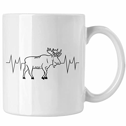 Trendation - Elch Herzschlag Tasse Geschenk für Elchliebhaber (Weiß)
