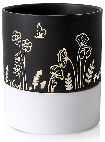 Nihow Selbstbewässernde Töpfe für Zimmerpflanzen, 15,2 cm, schwarz, Handbemalung