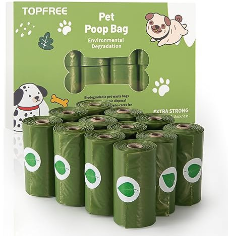 Topfree Poo Bags for Dog Waste - 12 Rolls 180 Bags, Super Strong 100% Leak Proof Biodegradable (Green)