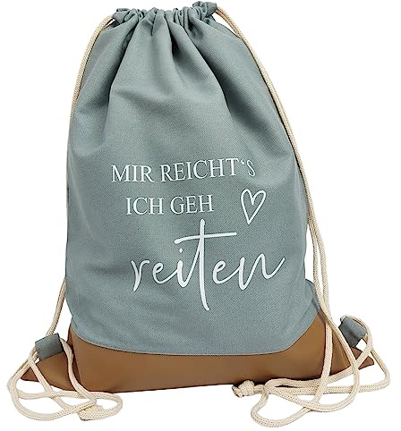 Partybob Turnbeutel mit Borte - Mir reichts Ich geh reiten (Grau-Braun)