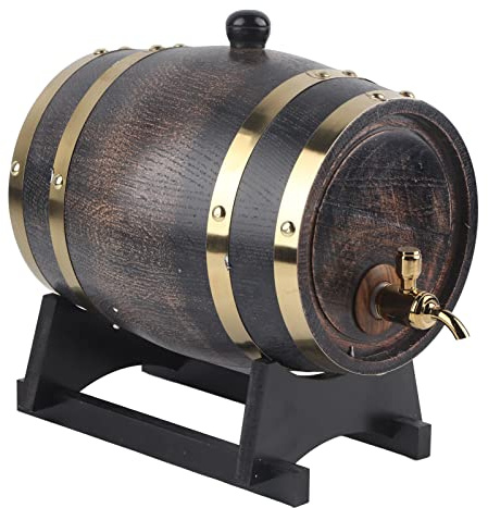 Whiskyfass aus Holz, 3 L Eichenfass mit 4 Halterungen und Wasserhahn, Rotweinfass für Heimbrauer, Brennerei, Cocktail-Reifung, Geeignet für Whiskey, Bier, Wein, Bourbon, Tequila, Rum