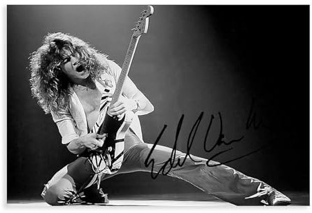 THEGIS Gitarrist Eddie Van Halen Autogramm Leinwand Poster Wandkunst Dekor Druck Bild Gemälde für Wohnzimmer Schlafzimmer Dekoration ungerahmt 30 x 45 cm