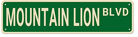 Cartello stradale con leone di montagna BLVD, decorazione da parete con leone di montagna, regalo divertente per la casa, la camera da letto, la grotta degli uomini, cartelli in metallo di qualità,