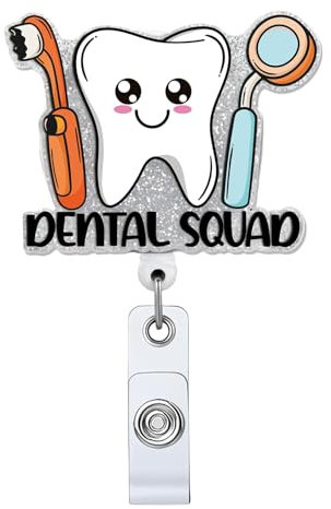 Dental Squad einziehbare Abzeichenrolle mit ID-Clip, Namensschild, lustiges Zahngeschenk für Krankenschwestern, Büroangestellte, medizinische Zahnarzte, Zahnarztteam, Zahnarzt, Studenten,