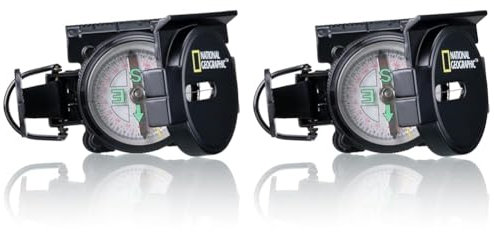 National Geographic Kompass mit schwimmend gelagerter 360° Skala, Nordpfeil, Befestigungs-Öse und Visierdraht/-Spalt zum Anpeilen von Landobjekten, schwarz (Packung mit 2)