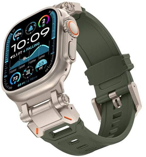 KADES 49mm 46mm 45mm 44mm 42mm(series 3 2 1) for Apple Watch Silicone Strap, Rugged Sport Replacement Band with Metal Connector for iWatch Ultra 2/Ultra/Series 10 9 8 7 6 5 4 3 2 1, Titanium/Green