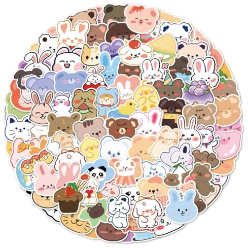 100 Cute Animal Stickers Pack: Kawaii Vinyl Stickers for Water Bottle, Moto, Bicycle, Skateboard, Phone, Decor, Scrapbook, Personalizing Items
