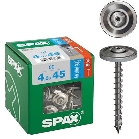4587000450456 Lot de 80 vis à tête fraisée bombée T-STAR plus T20, 4CUT, en acier inoxydable A2, disque d'étanchéité 15 mm