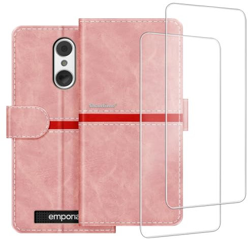 Farbblock Streifen PU Leder Wallet Hülle + 2er-Set Gehärtete Schutzglas Kompatibel mit Emporia Smart 4, Schlankes Robustes Cover, Kartenfächer, Vollständiger Schutz