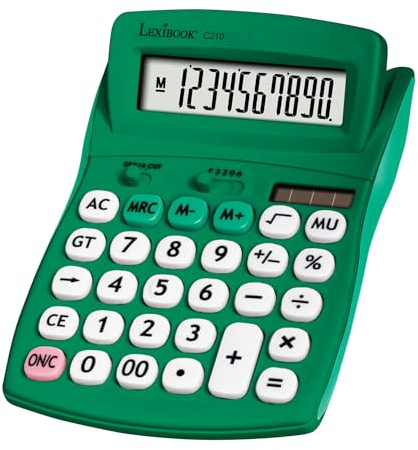 Lexibook, FRUITIES® Calculadora de sobremesa con Pantalla abatible, 10 dígitos, Funciones básicas y avanzadas, Teclas Grandes, Solar y Pilas, Verde, C210B