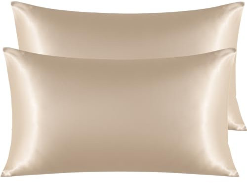 NTBAY Silk Satin Pillowcases - Satin Pillowcase for Hair and Skin, Pillow Cases 2 Pack with Envelope Closure, 50x90 cm, Taupe