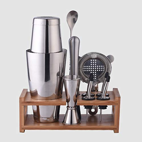 DDNGEJ 10 Uds 600 800ml de Acero Inoxidable camareros coctelera mezcladora Cuchara Bebida Barman Kit Barras Conjunto Herramientas con Cuatro vertedores