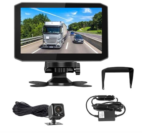 VSYSTO Backup Camera for Truck, 7 Inch Monitor Rear View Camera with Sun Visor Infrared Night Vision Lens Reverse Camera for Semi Trailer Truck Van Tractor RV (Black-CM7)