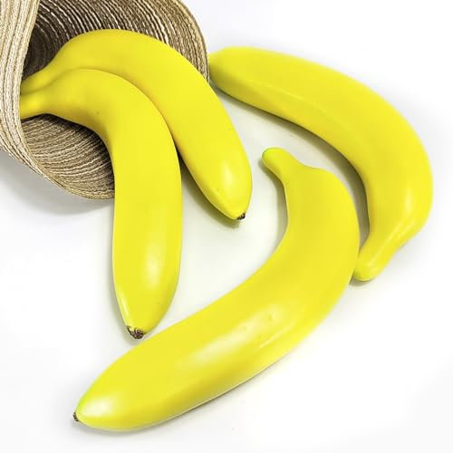 EQLEF Künstliches Obst Künstliche Banane, Gefälschte Frucht-Modell Dekorative Künstliche Früchte Realistisch Aussehende Plastikbanane 4-pcs für Requisiten-Fruchtschalen-Küche und Bananenparty