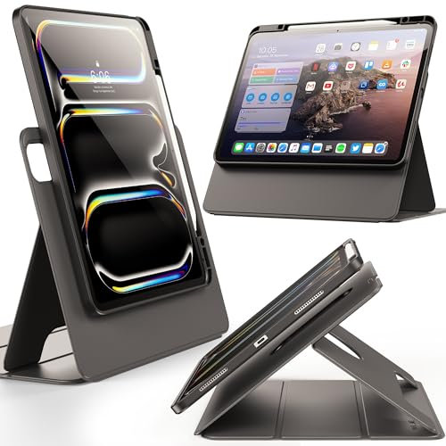 INFILAND Funda para iPad Pro de 13 pulgadas M4 (2024, 7ª generación) con soporte para bolígrafo, cubierta magnética extraíble, soporte ajustable vertical/horizontal, visión mejorada, múltiples