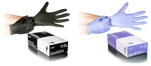 HANSKA 100 Guanti Monouso Nitrile Neri - Senza Polvere - Usa e Getta- Ambidestri - Non Sterili & 100 Guanti Monouso Nitrile Viola - Senza Polvere - Usa e Getta- Ambidestri - Non Sterili