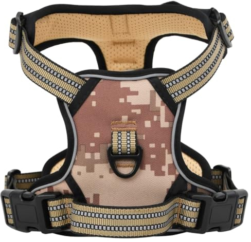 vidaXL Hundegeschirr, Brustgeschirr mit 2 Schnellverschlüsse, Sicherheitsgeschirr Reflektierend Verstellbar, Haustiergeschirr, Camouflage Braun XL Polyester