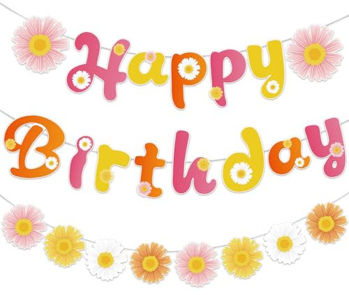 3 Stück Gänseblümchen Happy Birthday Girlande, Gänseblümchen-Banner, Geburtstag Deko Gänseblümchen, Happy Birthday Girlande für Frauen Mädchen Geburtstagspartys,Frühling Girlande Happy Birthday Banner
