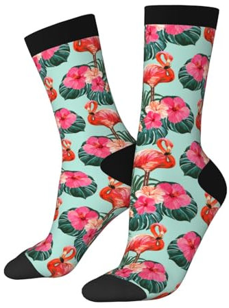 EujGvboU Chaussettes décontractées unisexes tendance et confortables pour homme et femme, Palmier tropical flamant rose, Taille unique