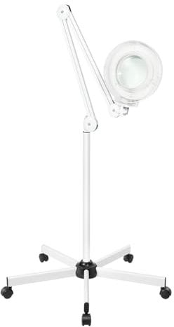 Alnemy 8X LED 6000K Kaltweißes Licht Lupenleuchte mit Standfuß Lupenlampe Rollstativ Weiß Lampe Licht Arbeitsleuchte Kosmetiksalons 24W Kosmetik Beauty Salon