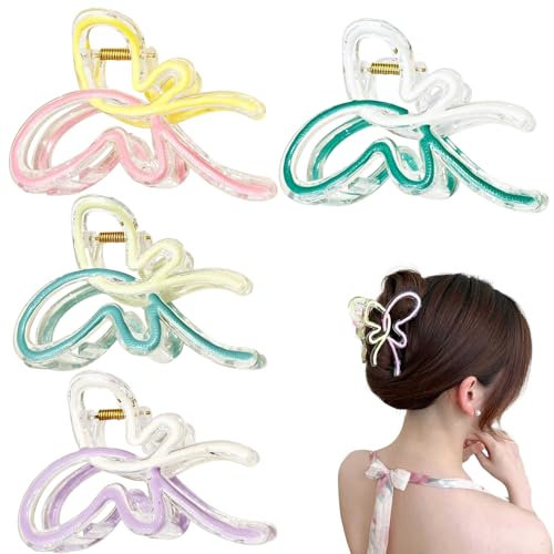 4 Pcs Mollettone Capelli Donna Grandi, Pinze per Capelli, Mollettone Capelli Donna, Pinza per Capelli Grande Antiscivolo, Sfumato, Fermaglio per Capelli a Farfalla, Fermaglio per Squalo