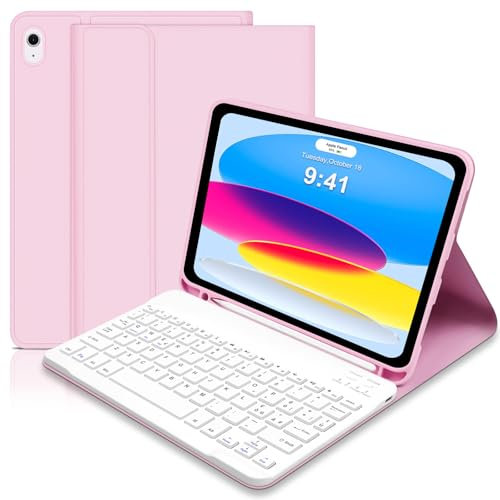 Tastiera Custodia per iPad 10 Generazione/(A16) 11 Generazione(11/10.9 pollici, 2025/2022), Cover iPad A16 11/10 Generazione con Bluetooth Tastiera, con Portapenna,Rosa