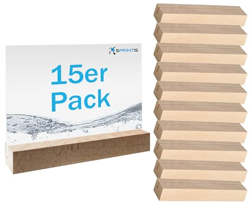 SPRINTIS Kartenhalter Holz 15 Stück, 15 x 3 cm, Fotohalter aus Buche mit geradem Einsteckschlitz, Tischkartenhalter perfekt für Hochzeiten, Buffets, Speisekarten & Tischnummern