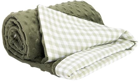 Medi Partners Babydecke Baby Decke Neugeborenen - Kuscheldecke Geschenk Babydecken 75x100cm für Kleinkinder Mädchen Krabbeldecke Kinderbett Kinderwagen 100% Baumwolle (Kariert mit olivfarbenem Minky)