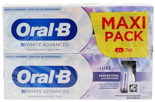 Oral-B 3D White Advanced Luxe Perfection Whitening Zahnpasta gegen Flecken auf der Oberfläche, entwickelt für eine fortgeschrittene Zahnreinigung, Minzaroma, 150 ml Packung
