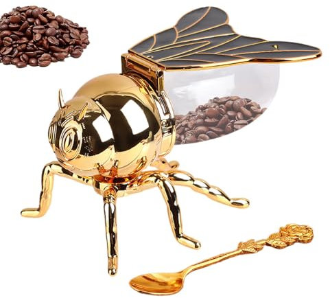 Raypontia Honey Jar Bee Shape Made of , 15 x 10 x 9 cm Bee Honey Pot with Honey Spoon, Honey Pot in the Shape of a Bee, Honey Jar with Honey Spoon, Honey Dispenser, Kitchen Decor,