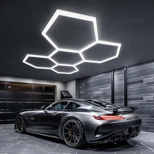 Dimmbar Hexagon LED Garage Light, 3000K-6500K hexagon led, 25 Pack LED Hexagon Beleuchtung, für Garage, Basement, Warehouse, Auto Beauty Shop, Car Detailing Shop etc