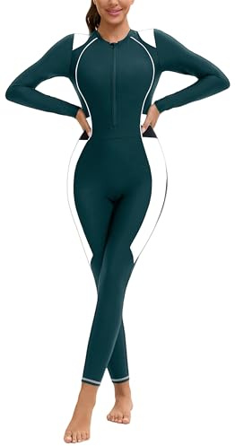 SEAUR Ganzkörper Einteiliger Badeanzug für Frauen Langarm Langes Bein UPF 50 Modest Surfen Tauchanzug Reißverschluss Front Rash Guard Badebekleidung |