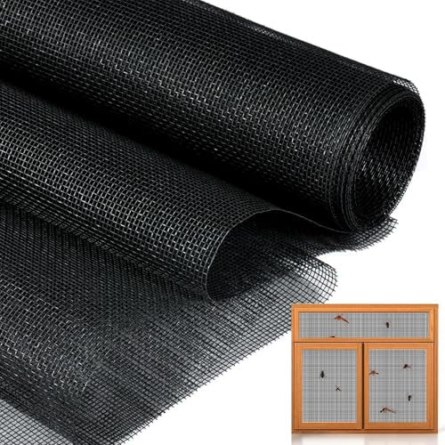 ePicsoa Fliegengitter Fenster 120x250cm, Fliegennetz Meterware auf Rolle aus Fiberglas, Schneidbares Insektenschutz-Gewebe mit 5 x Karo-Reparaturpflastern für Dachfenster & Terrassentüren (Schwarz)