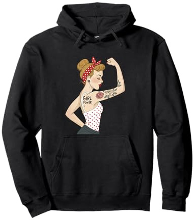 Punk Girl Power Femminista Retro Art Rosie Rivettatrice Tatuaggio Felpa con Cappuccio