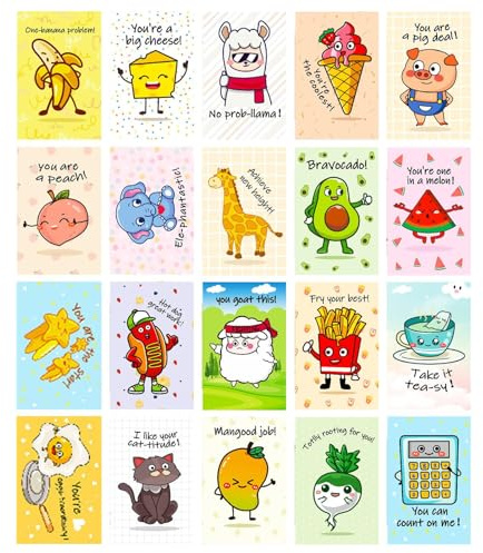 Generisch Kinderpostkarten Mit 20 Lustigen Comic-Motiven - Grußkarten Set Mit Herzlichen Glückwünsche,Lustige Niedliche Designs Für Familien, Mädchen, Schüler & Lehrer