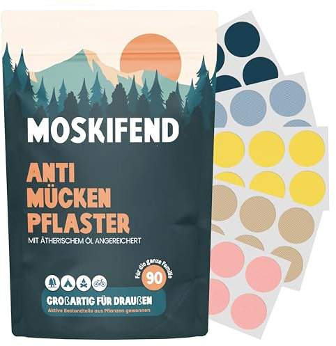 Mückenschutzpflaster für Kinder, Babys & Erwachsene (mit Öl gegen Mücken) – Anti Mücken Aufkleber bunt– 90 Patches für unterwegs | Mosquito Repellent Sticker, Insektenschutz