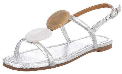 Ital Design Damenschuhe Sandalen & Sandaletten Riemchensandalen, LOLO26-, Kunstleder, Silber, Gr. 38