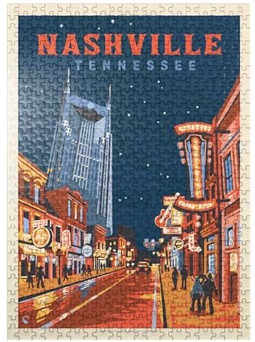 MyPuzzle Nashville, TN: Broadway Lights, Vintage Poster - Premium 500 Piece Jigsaw Puzzle for Adults