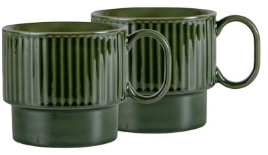 Sagaform Coffee & More Kaffeetassen 2er Set aus Steingut in der Farbe Grün, 300ml, 9cm, 5018448