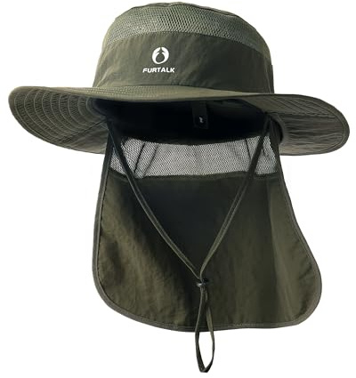 FURTALK Sonnenhut für Damen und Herren mit Nackenschutz UPF 80 atmungsaktiver Outdoor Angler und Wanderhut