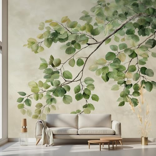 Kioldoq Zweig Natur Tapete 200 x 140 cm, Blatt Botanisch Tapete | Pflanzen Fashion Fototapete Wand 3d Effekt Dekoration, Selbstklebende Motivtapeten Schlafzimmer Wohnzimmer