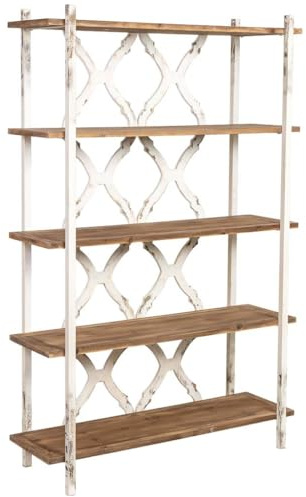 WANDERLUST DECO Regal mit 5 Regalböden, Holz, Braun und Weiß, 120 x 42,5 x 190 cm