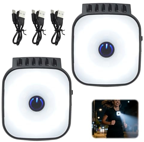 unillea Lauflicht Joggen USB Clip 2 Stück, LED Clip Lampe mit 4 Lichtmodi, Wiederaufladbares Jogging Licht für Laufen Wandern Camping und Outdoor