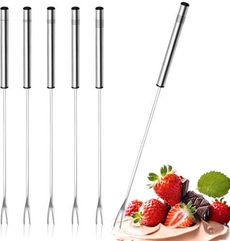 CUEMOON 6 Stück Fondue Gabeln aus rostfreiem Edelstahl 23 cm, spülmaschinengeeignetes Fonduebesteck, Fonduespieße mit Edelstahlgriff