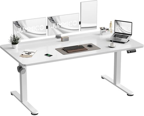 JUMMICO Höhenverstellbarer Schreibtisch 160x60cm, Elektrischer Steh-Sitz-Tisch mit Memory-Funktion- Ideal für Homeoffice, Gaming & Studierzimmer, Weiß