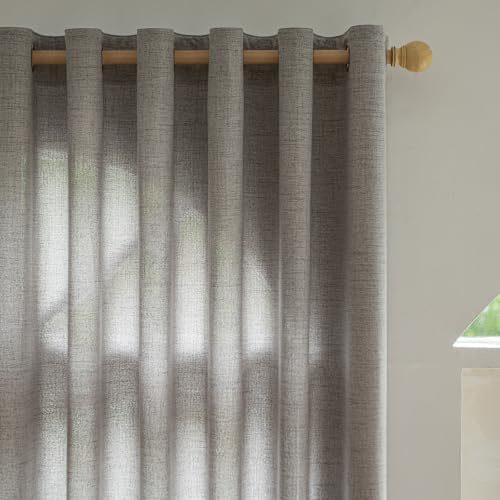 Halbtransparente Leinen Vorhänge Hellgrau 2er Set 140x260 cm Ösen | 230GSM Schwerer Stoff,Natürliche Leinenoptik,Weicher eleganter Fall,Lichtdurchlässig & Sichtschutz